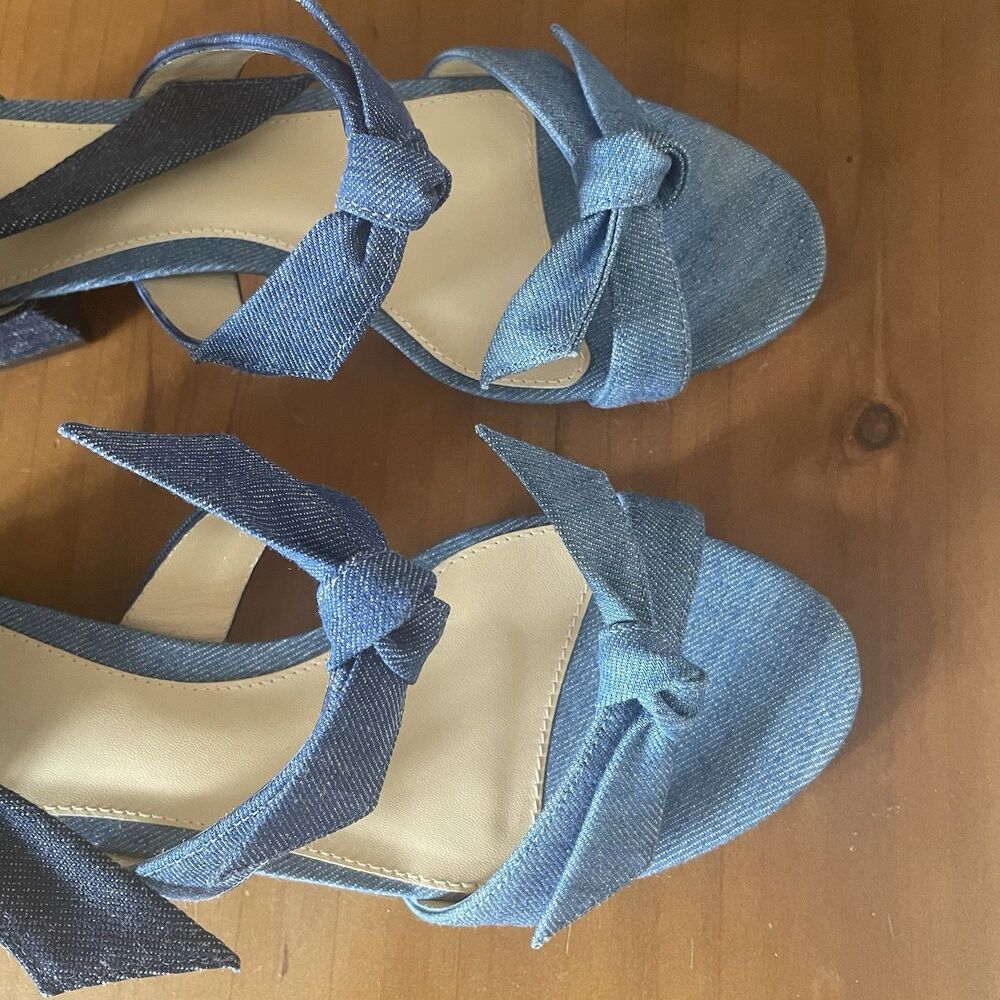 Alexandre Birman Heel Sandals Size 37 Blue Denim Bow Ankle Wrap MSRP $395 - Picture 7 of 13